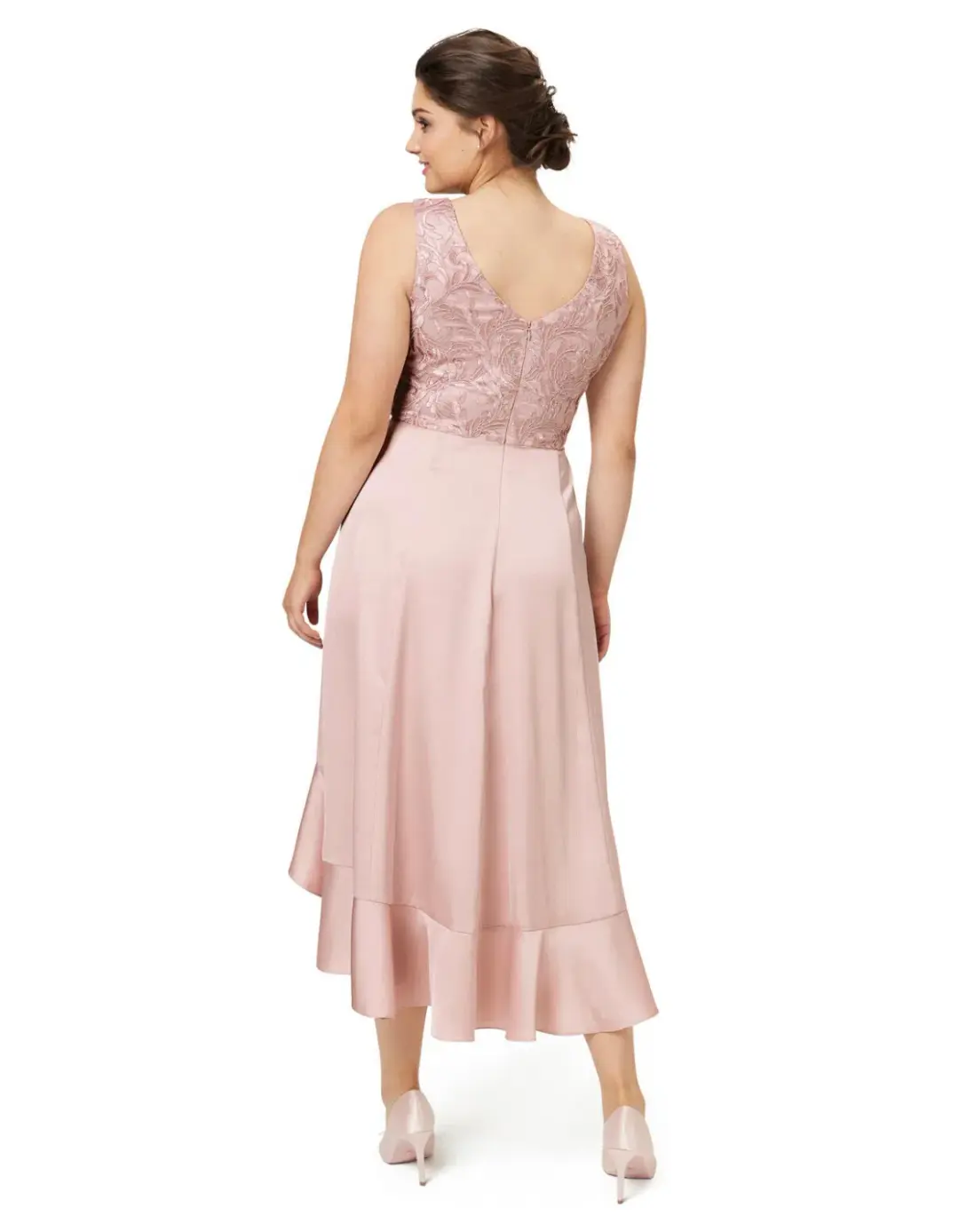 Review Thinking of You Midi Dress in Blush Size 8 for rent on The Volte - main image