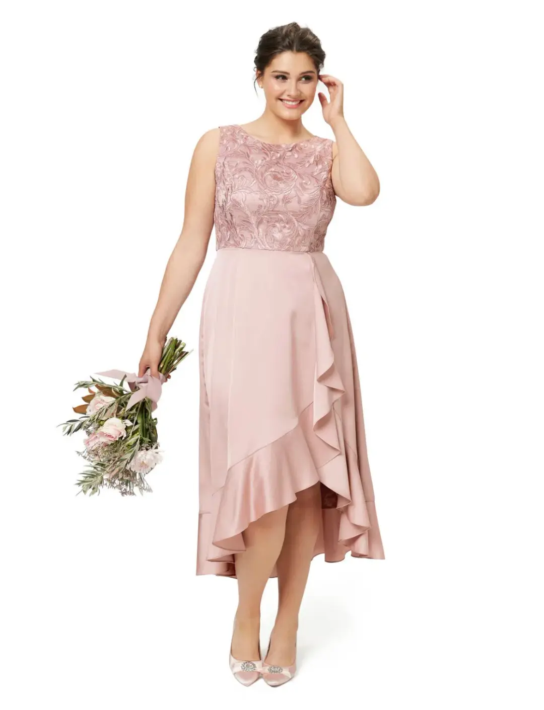 Review Thinking of You Midi Dress in Blush Size 8 for rent on The Volte - main image