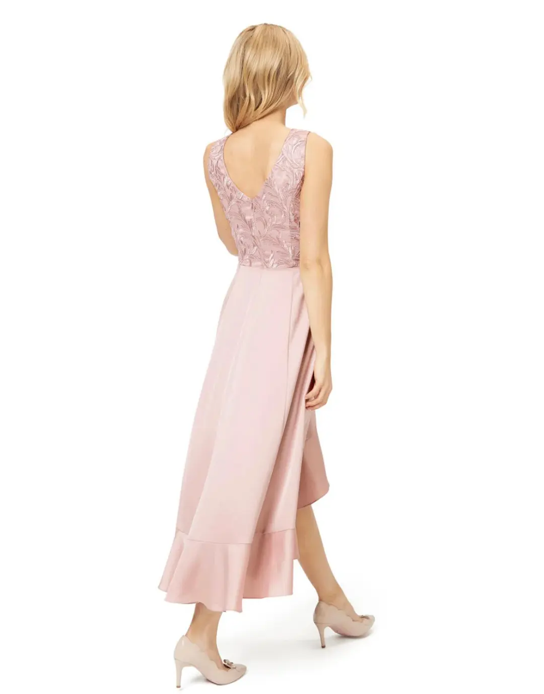Review Thinking of You Midi Dress in Blush Size 8 for rent on The Volte - main image