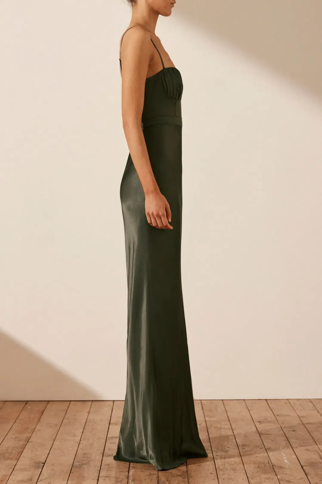 Shona Joy La Lune Corded Ruched Maxi Dress in Forest Green Size 8 for rent on The Volte - main image