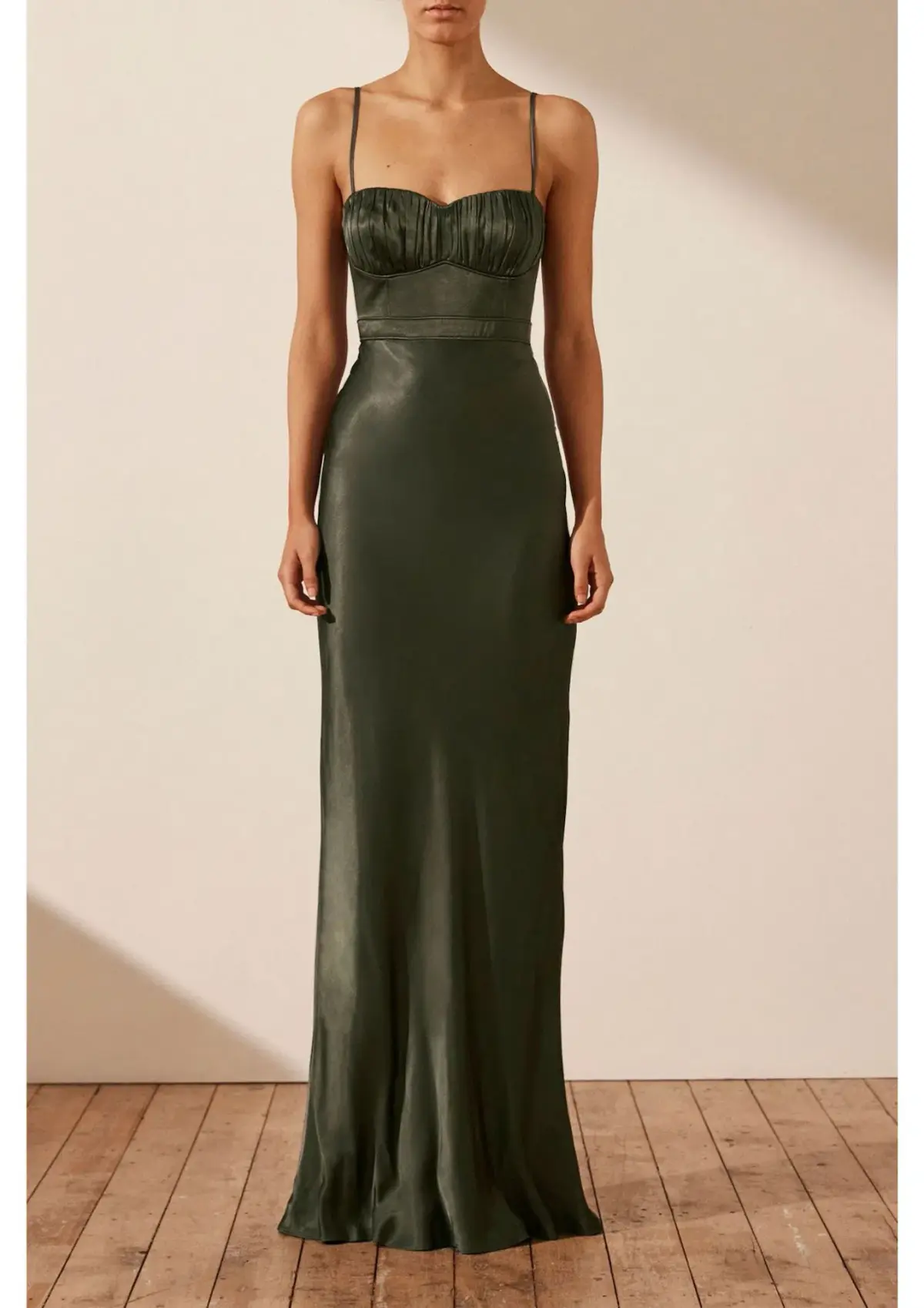 Shona Joy La Lune Corded Ruched Maxi Dress in Forest Green Size 8 - Image 1