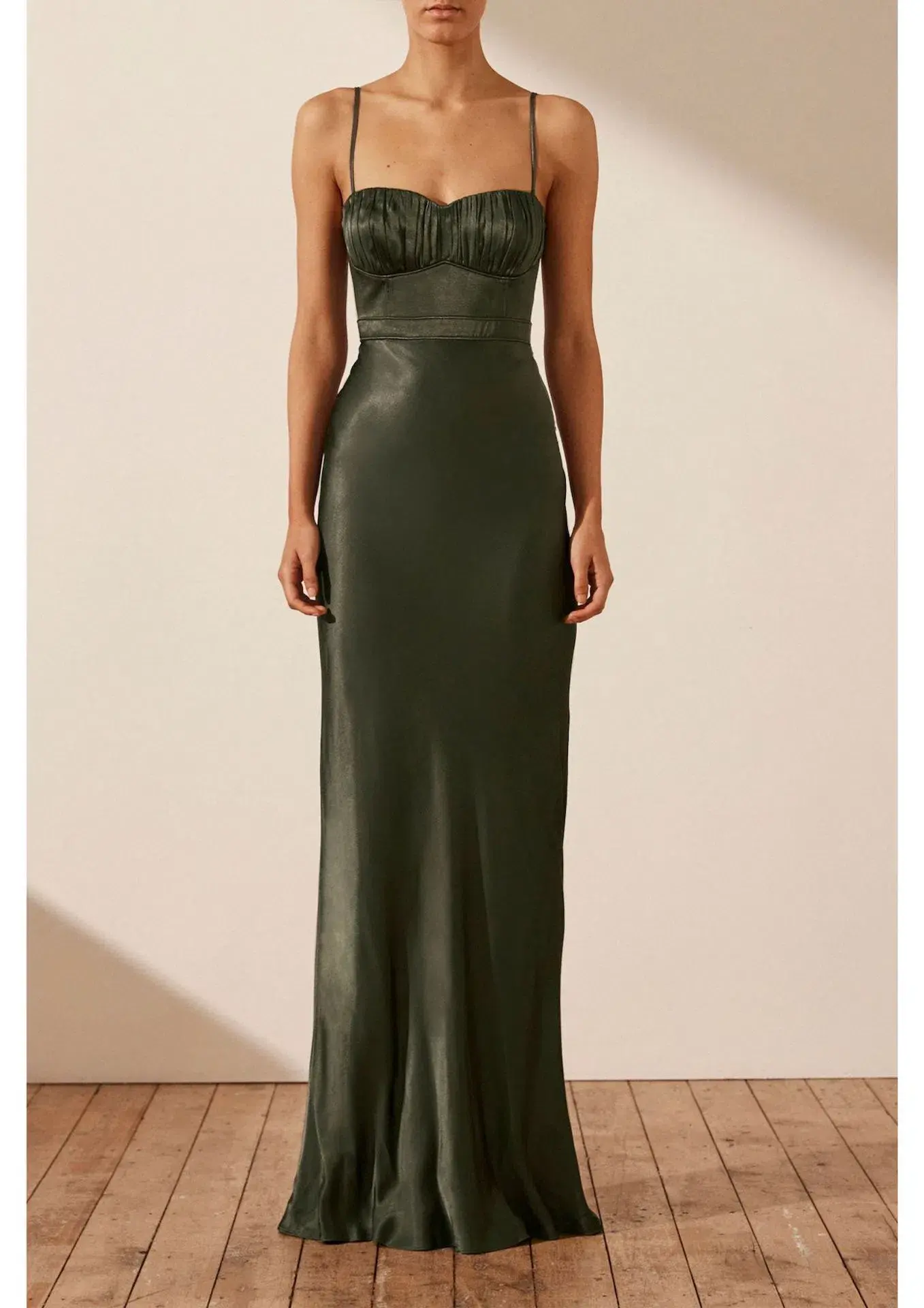 Shona Joy La Lune Corded Ruched Maxi Dress in Forest Green Size 8 - Image 1