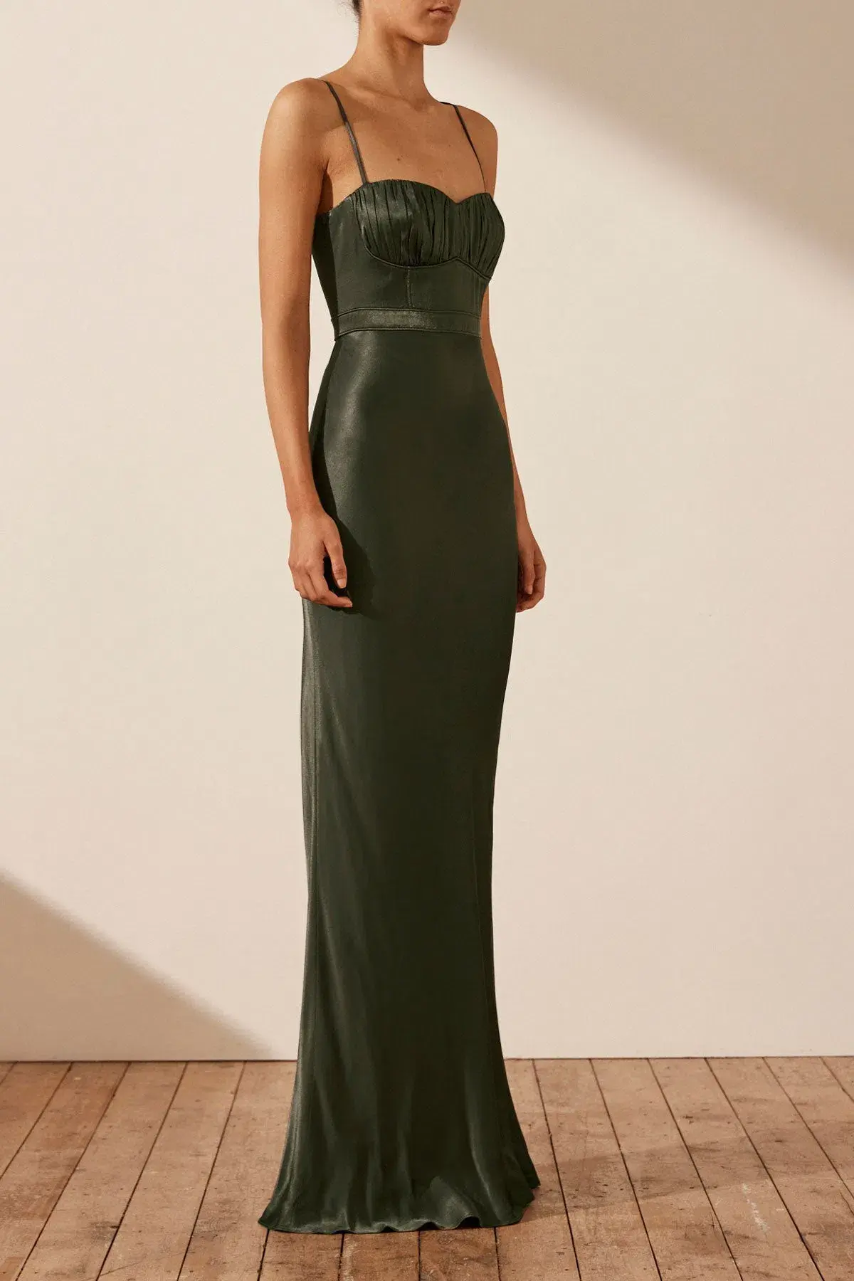 Shona Joy La Lune Corded Ruched Maxi Dress in Forest Green Size 8 - Image 2