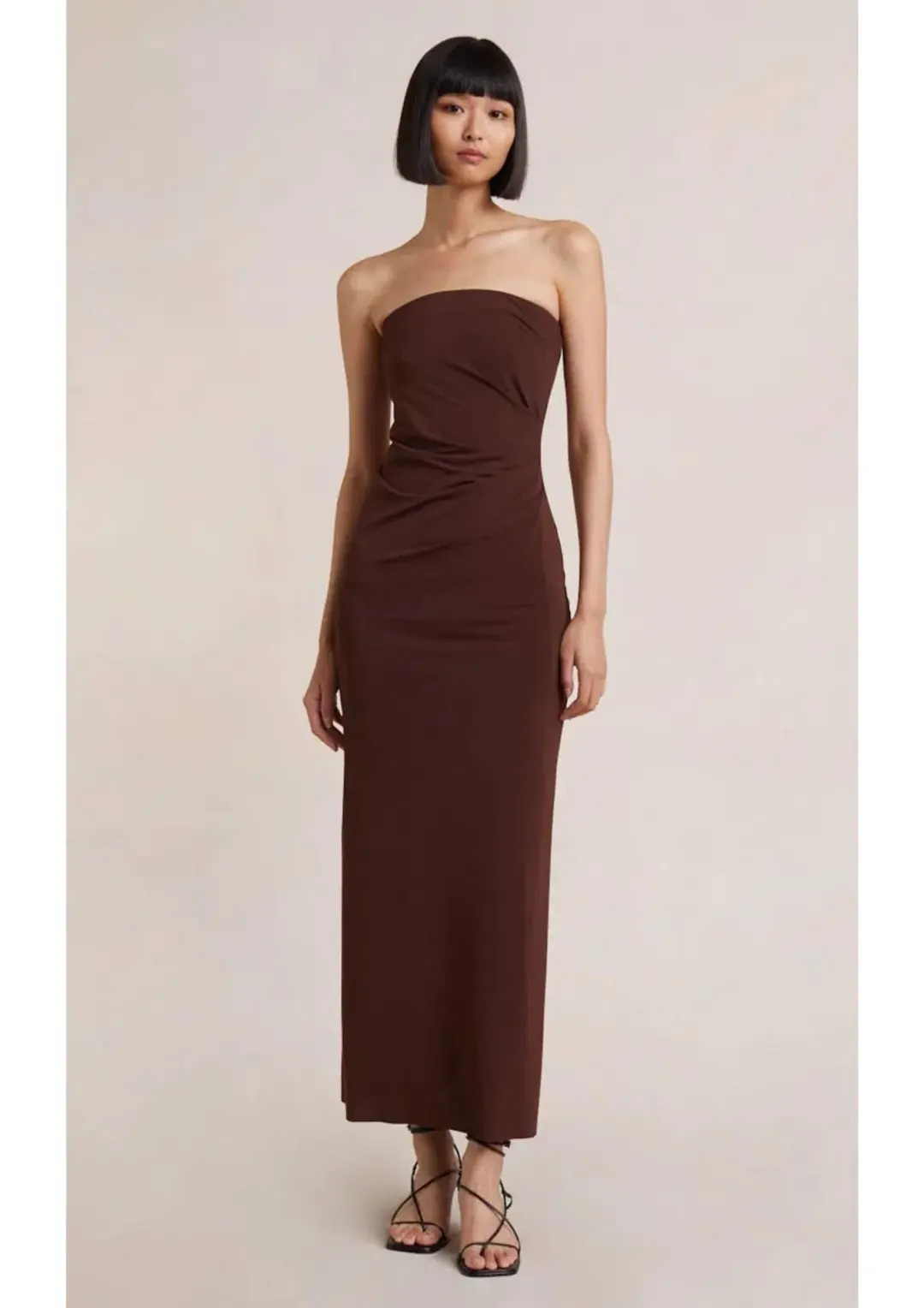 Bec & Bridge Myla Strapless Midi Dress in Chocolate Brown Size 8 for rent on The Volte - main image