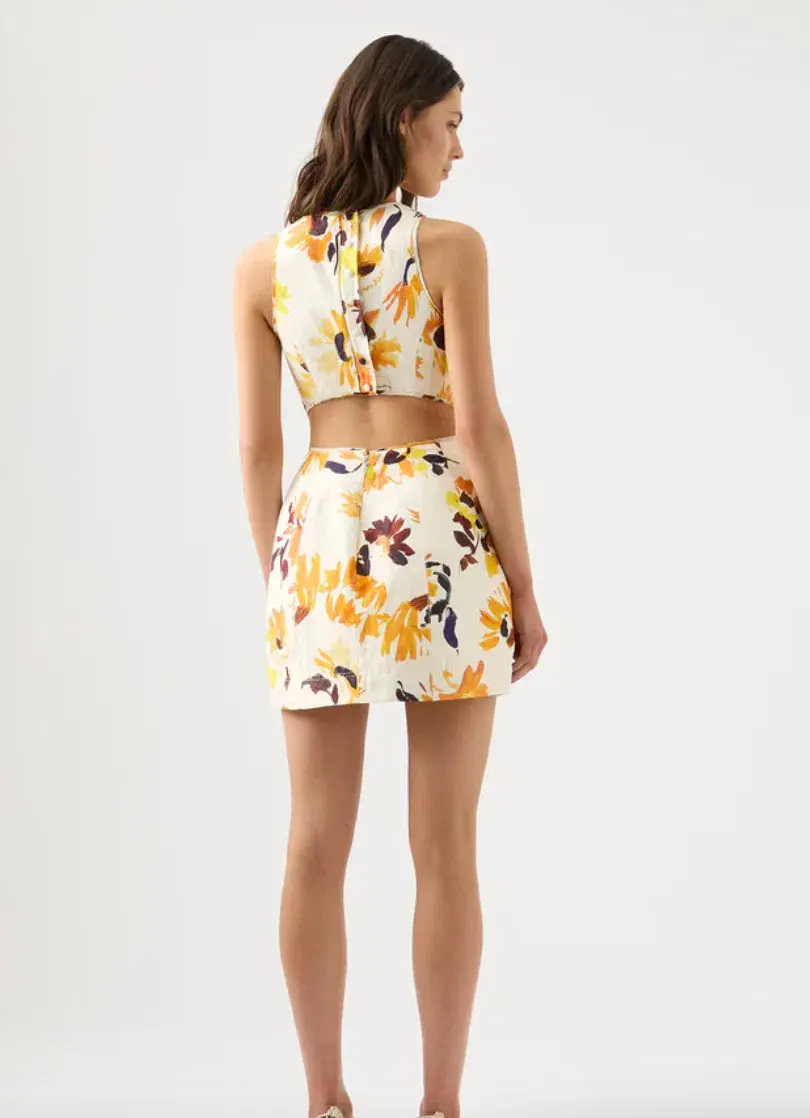Aje Tulip Cut Out Mini Dress Pressed Sunflowers Size 8 - Image 3