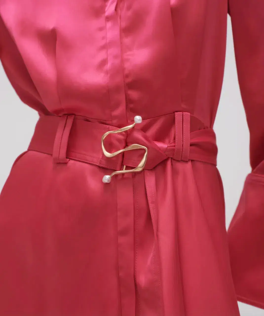Aje Echo Belted Midi Shirt Dress in Hot Pink Size 8 - Image 2