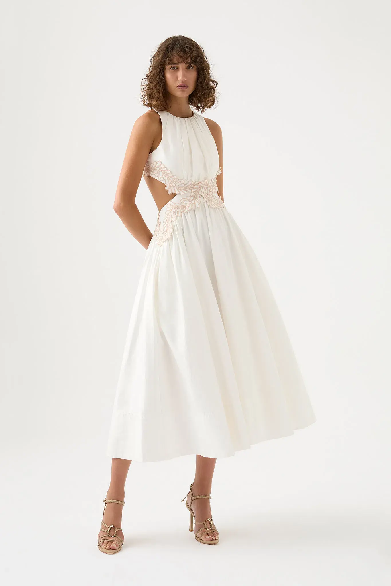 Aje Botanical Trim Midi Dress Ivory Size 8 - Image 1