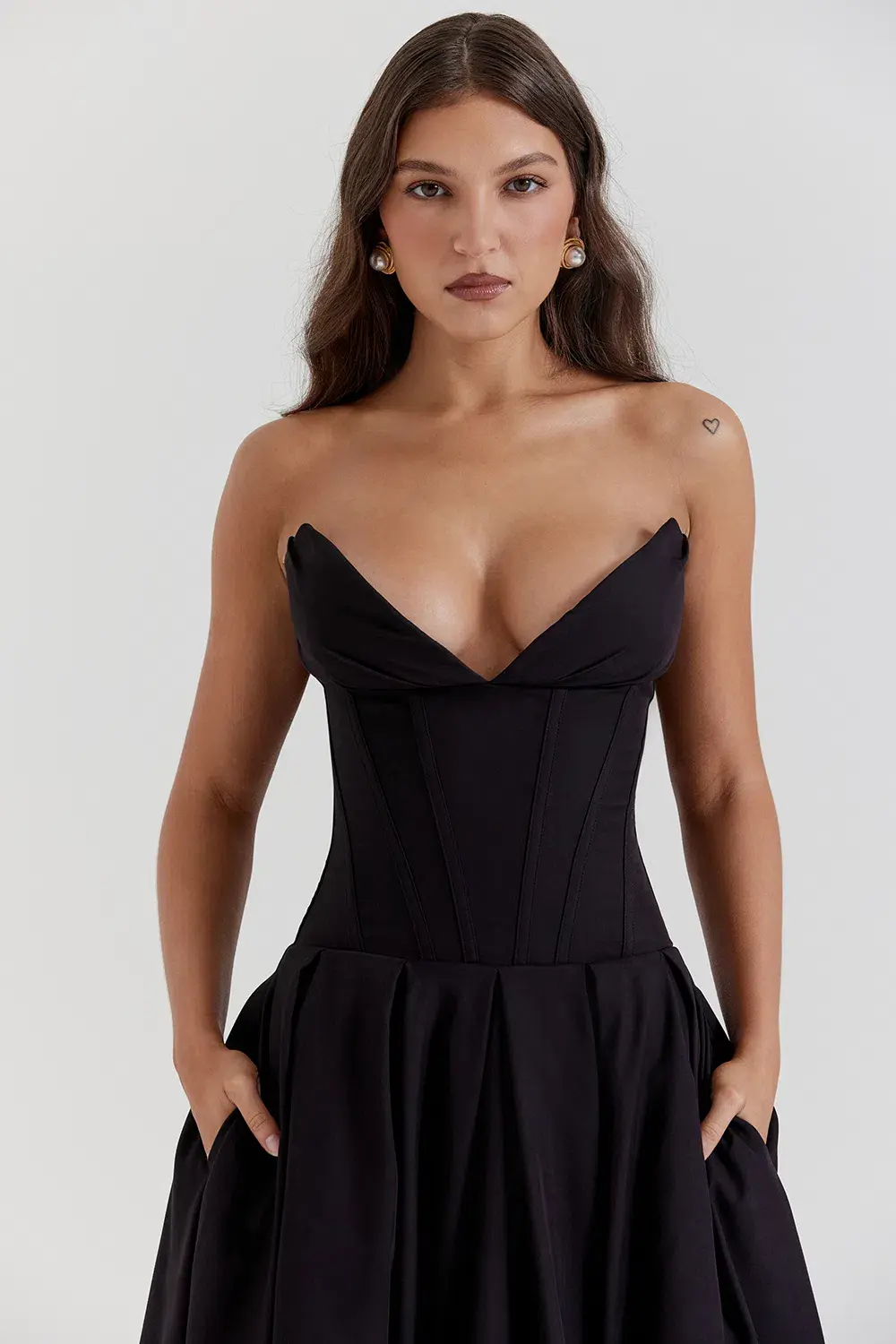 House Of CB Lady Strapless Midi Dress Black Size S / AU 8 for rent on The Volte - main image