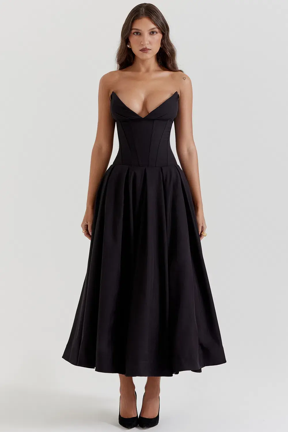 House Of CB Lady Strapless Midi Dress Black Size S / AU 8 for rent on The Volte - main image