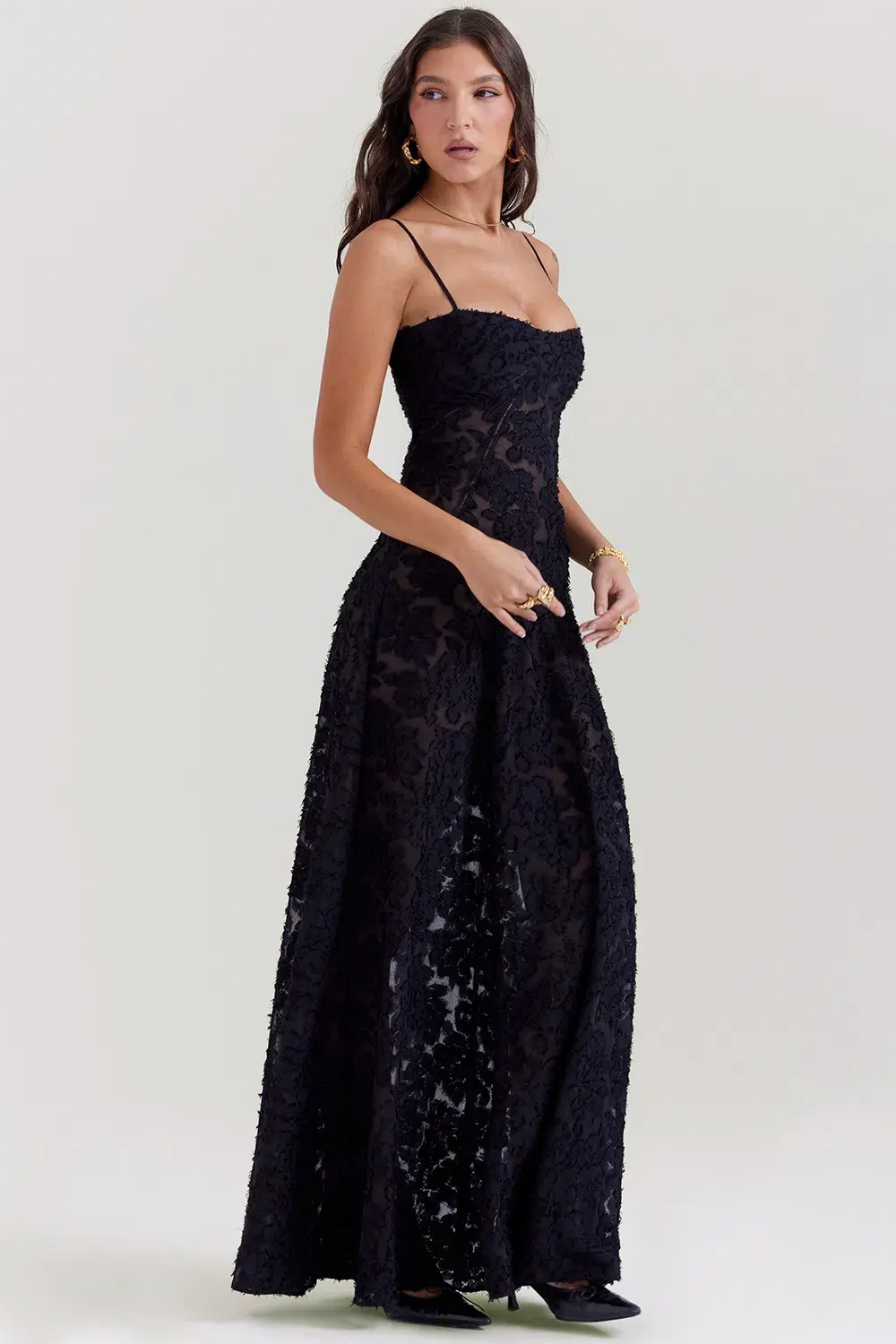 House Of CB Seren Lace Back Maxi Dress Black Floral Size S / AU 8 - Image 3
