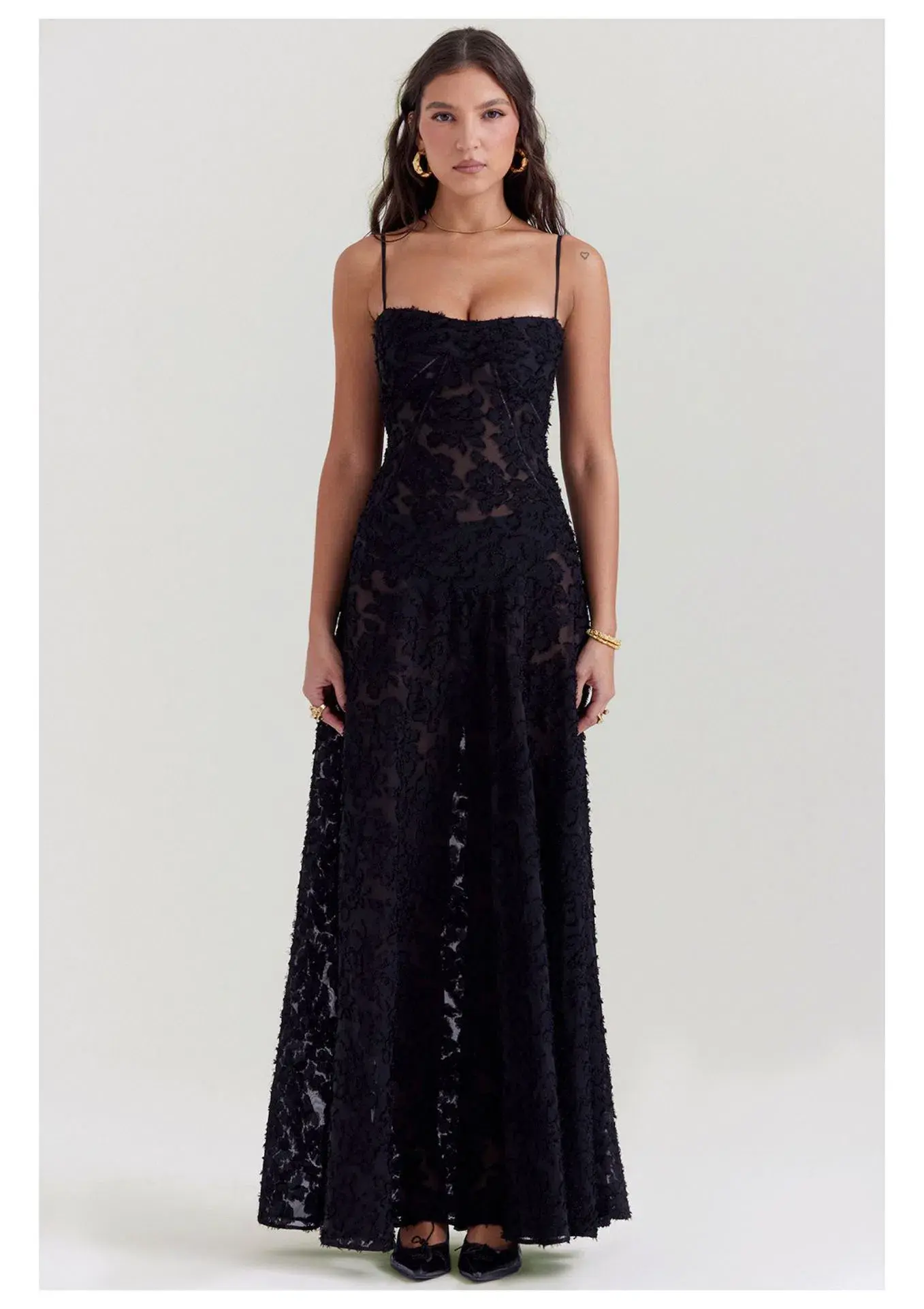 House Of CB Seren Lace Back Maxi Dress Black Floral Size S / AU 8 - Image 1