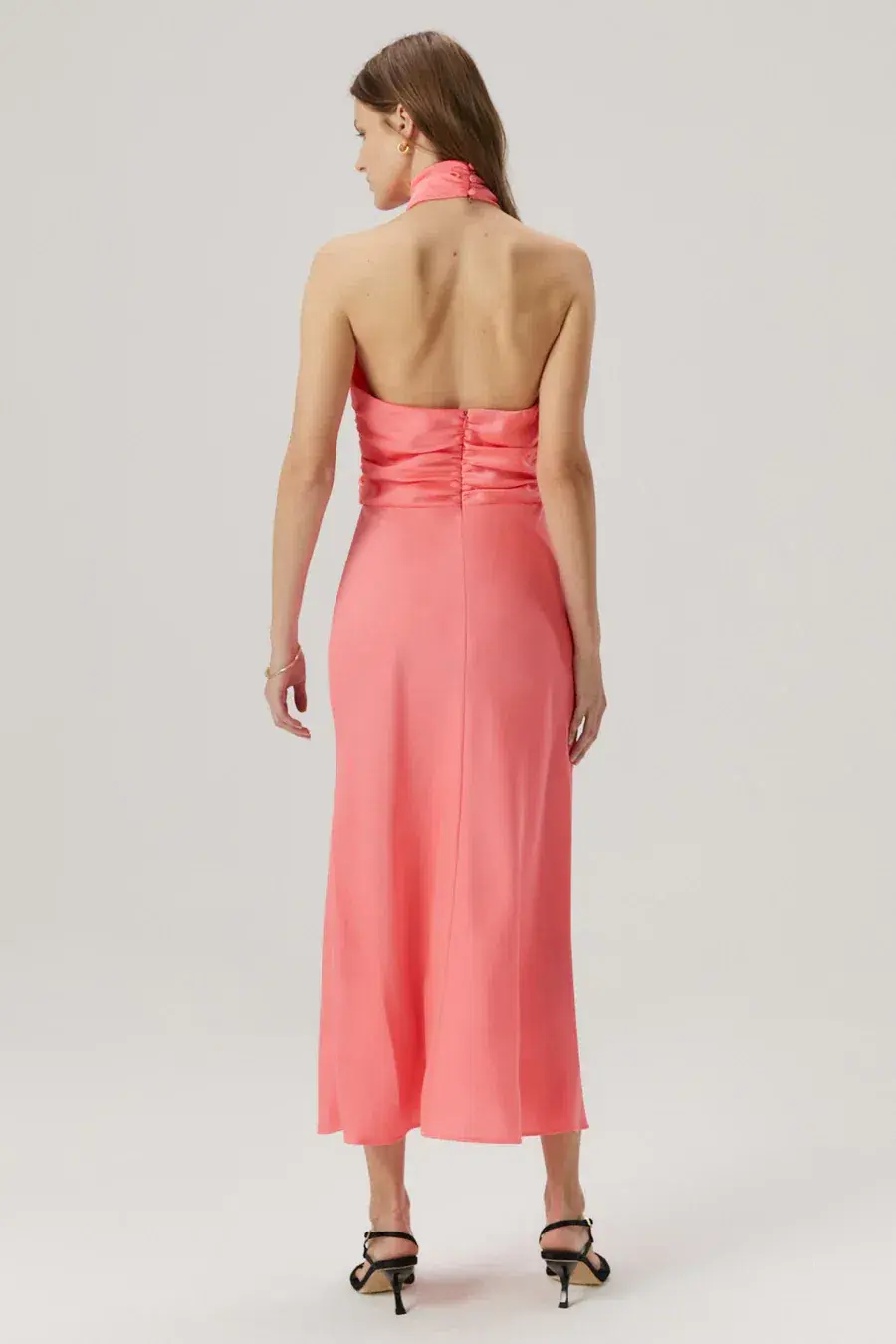 MISHA Linnea Satin Midi Dress Watermelon Pink Size 8/S - Image 3