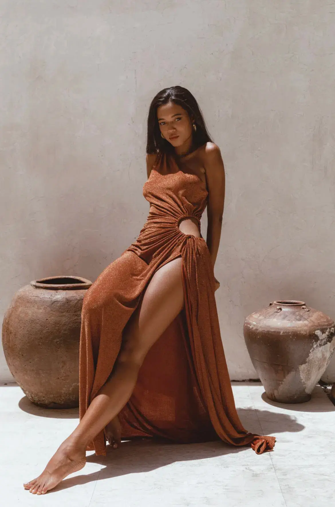 Sonya Moda Nour Shimmer Maxi Dress Bronze Size 10 - Image 3