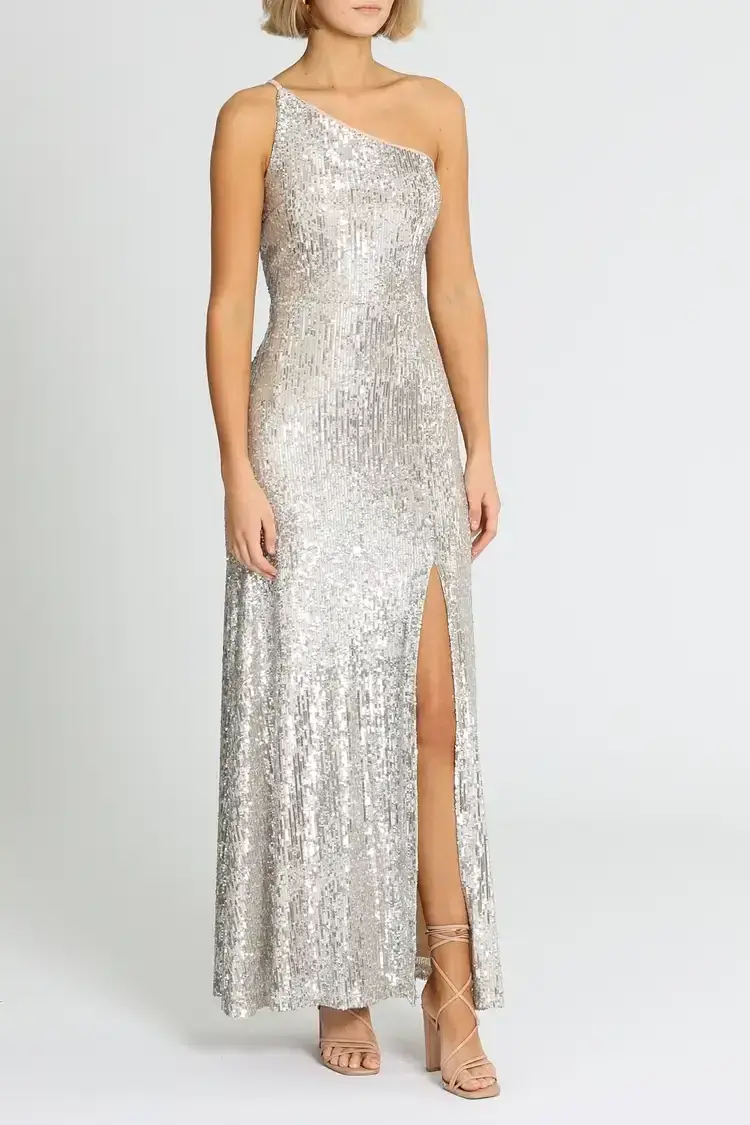 Montique Elle Sequin Mink Gown in Mink Size 14 for rent on The Volte - main image