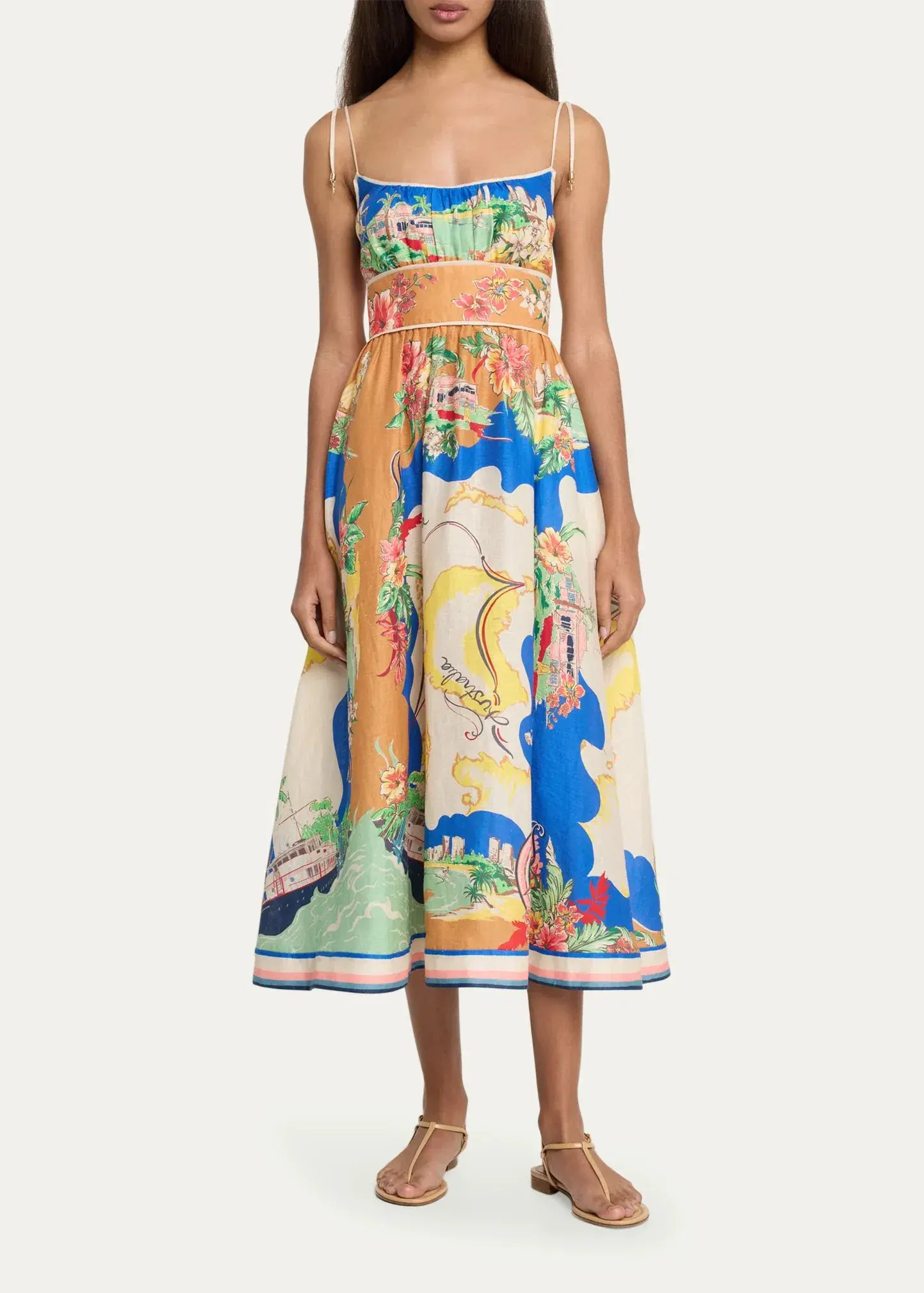 Zimmmermann Alight Picnic Linen Midi Dress Blue Multi Size 1 / AU 10 - Image 1