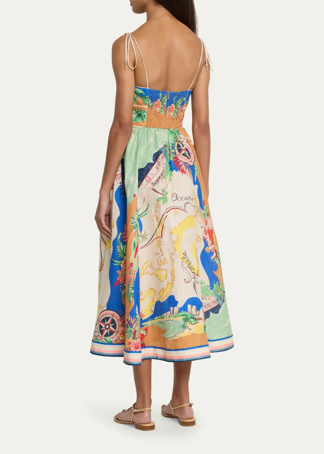 Zimmmermann Alight Picnic Linen Midi Dress Blue Multi Size 1 / AU 10 for rent on The Volte - main image