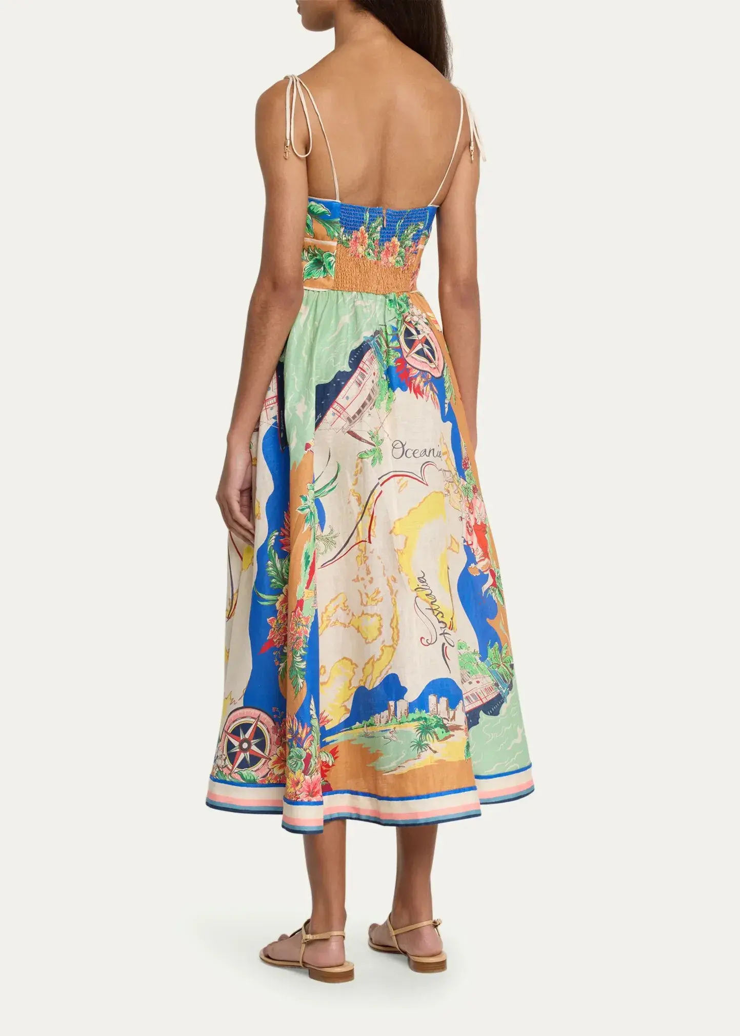 Zimmmermann Alight Picnic Linen Midi Dress Blue Multi Size 1 / AU 10 - Image 2