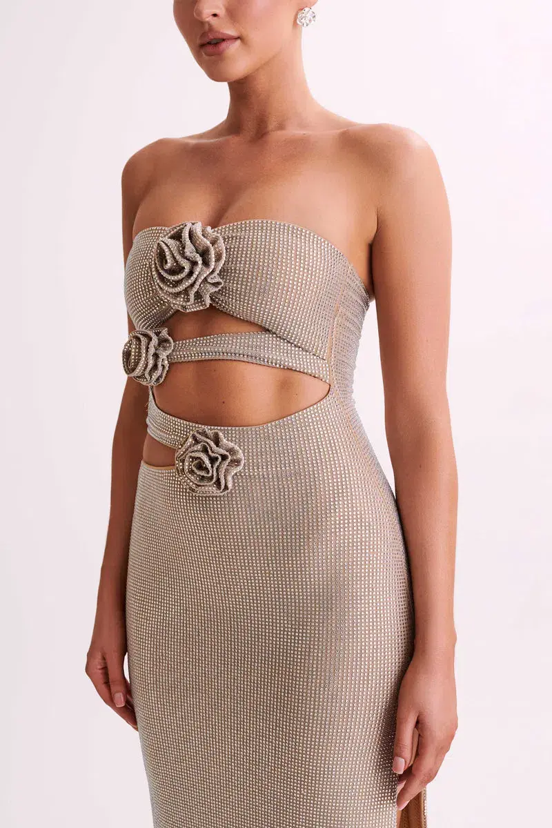 Meshki Stassie Strapless Rose Diamante Maxi Dress Nude Size S / AU 8 - Image 2