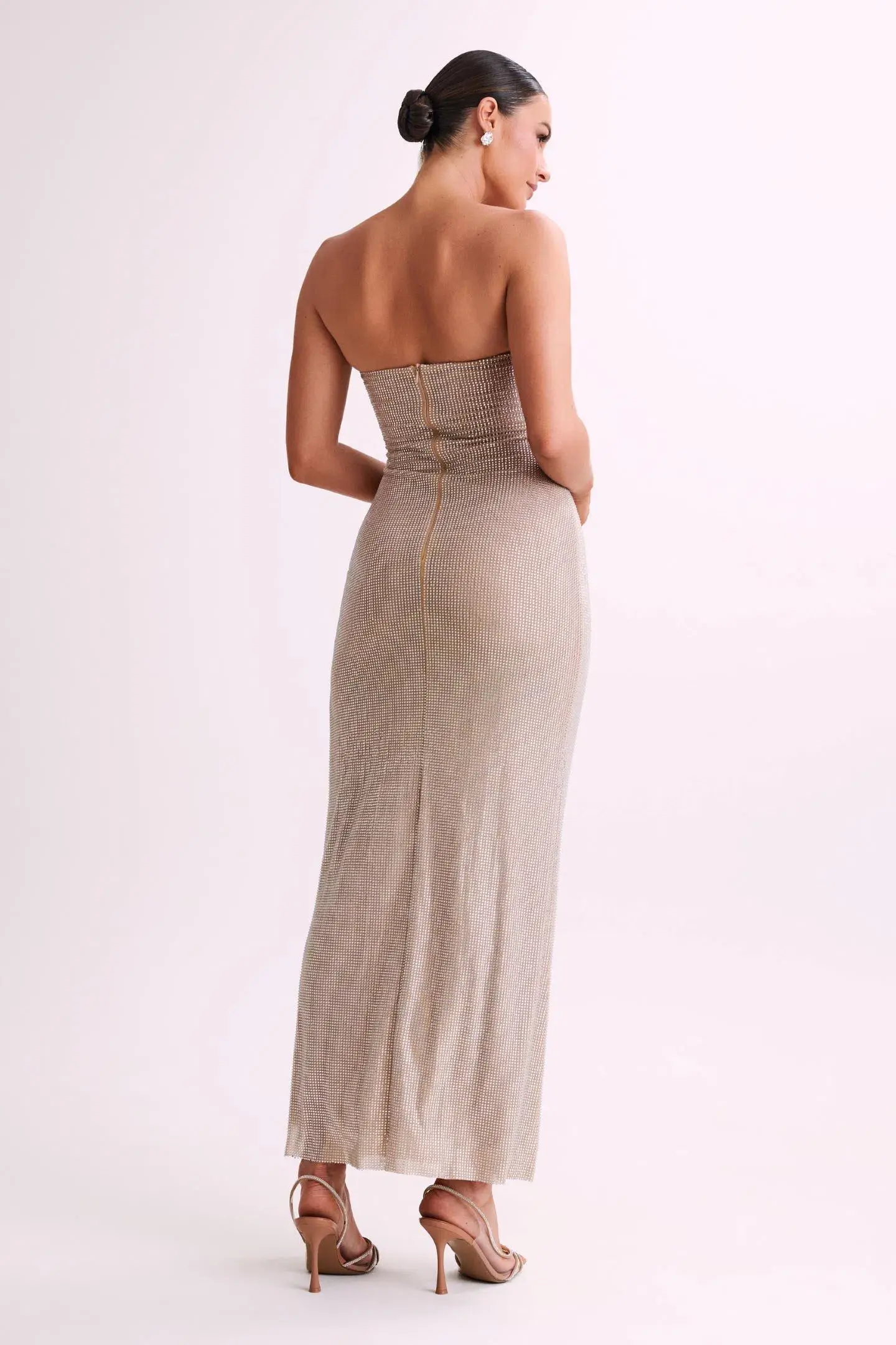 Meshki Stassie Strapless Rose Diamante Maxi Dress Nude Size S / AU 8 - Image 3