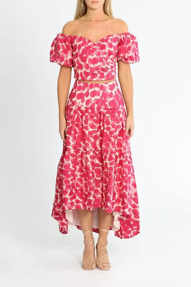 Ministry of Style Mottled Blossoms Top and Skirt Set Pink Print Size 12 - Image 1