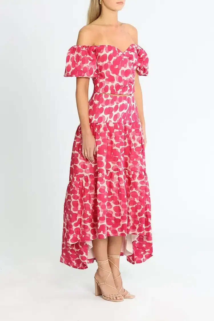 Ministry of Style Mottled Blossoms Top and Skirt Set Pink Print Size 8 for rent on The Volte - main image