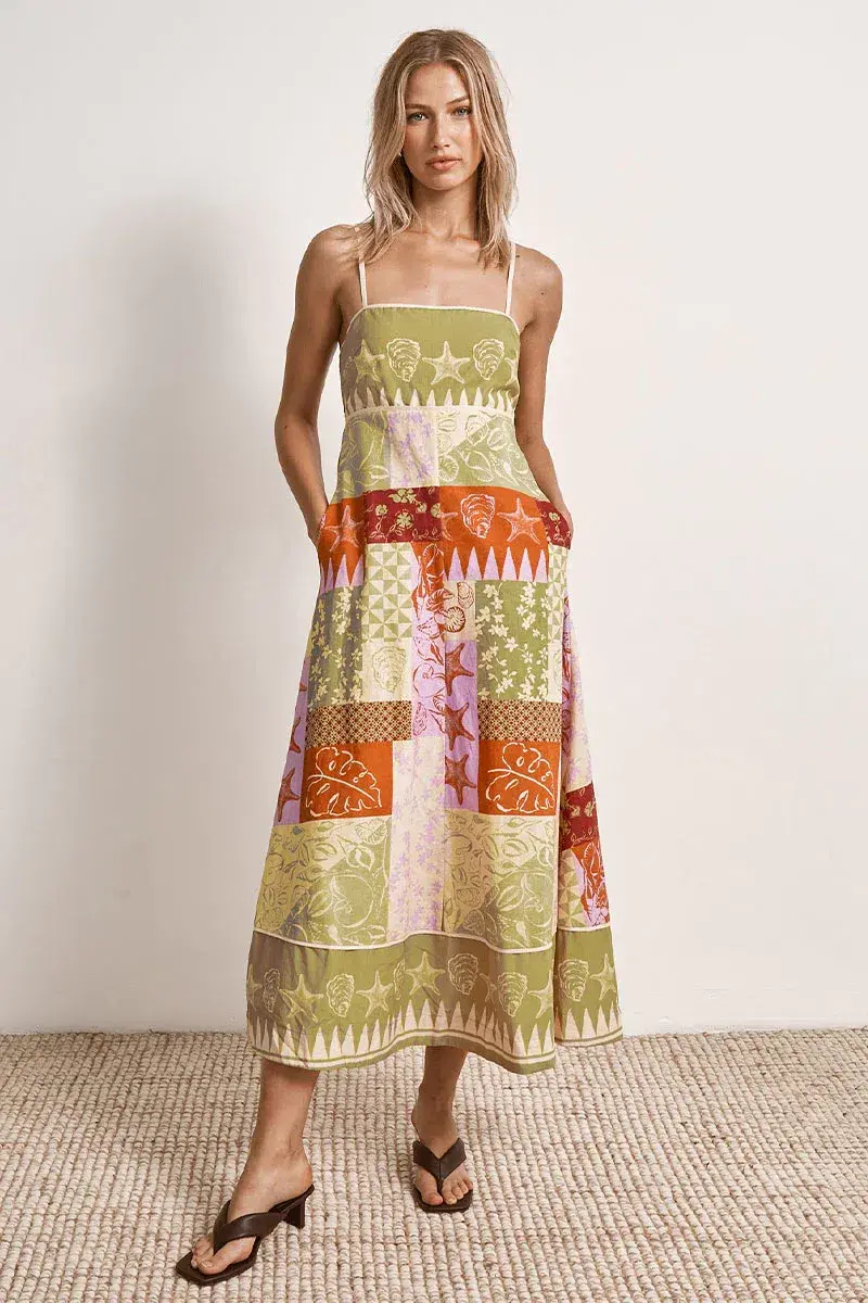 Mon Renn Covve Patchwork Midi Dress Multi Size 12 - Image 1