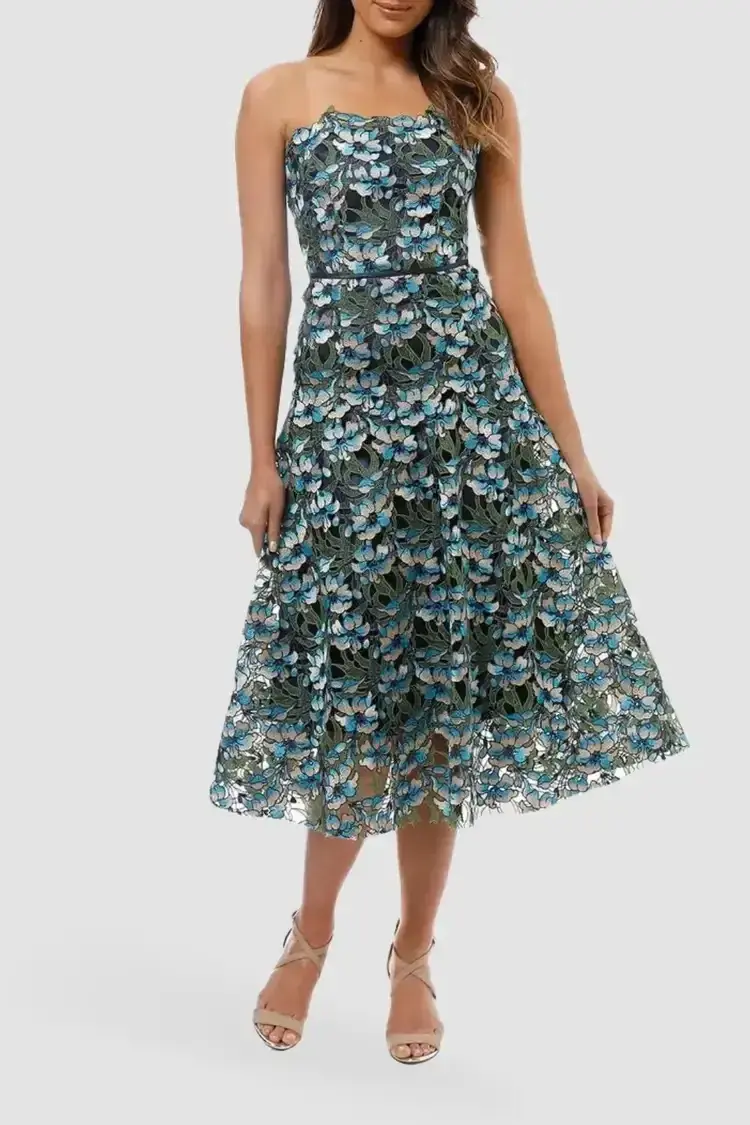 Moss and Spy Gardenia Strapless Dress Floral Size 12 - Image 2