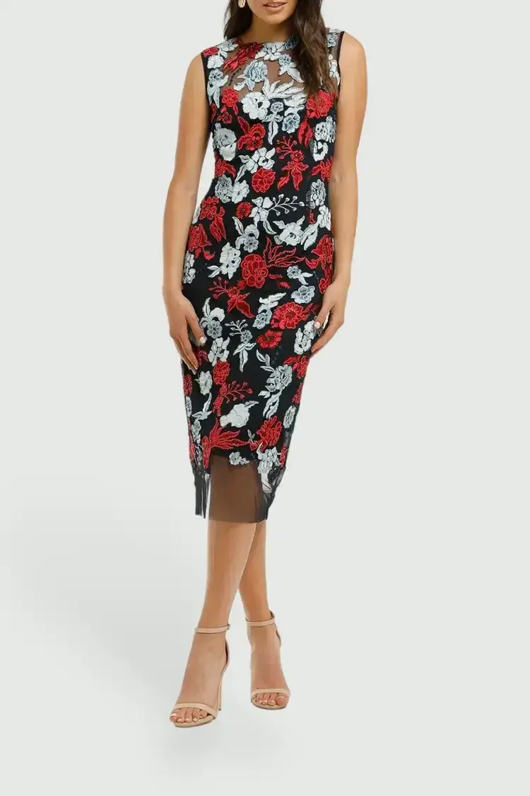 Moss and Spy Primrose Shift Dress in Navy and Red Size 10 - Image 2