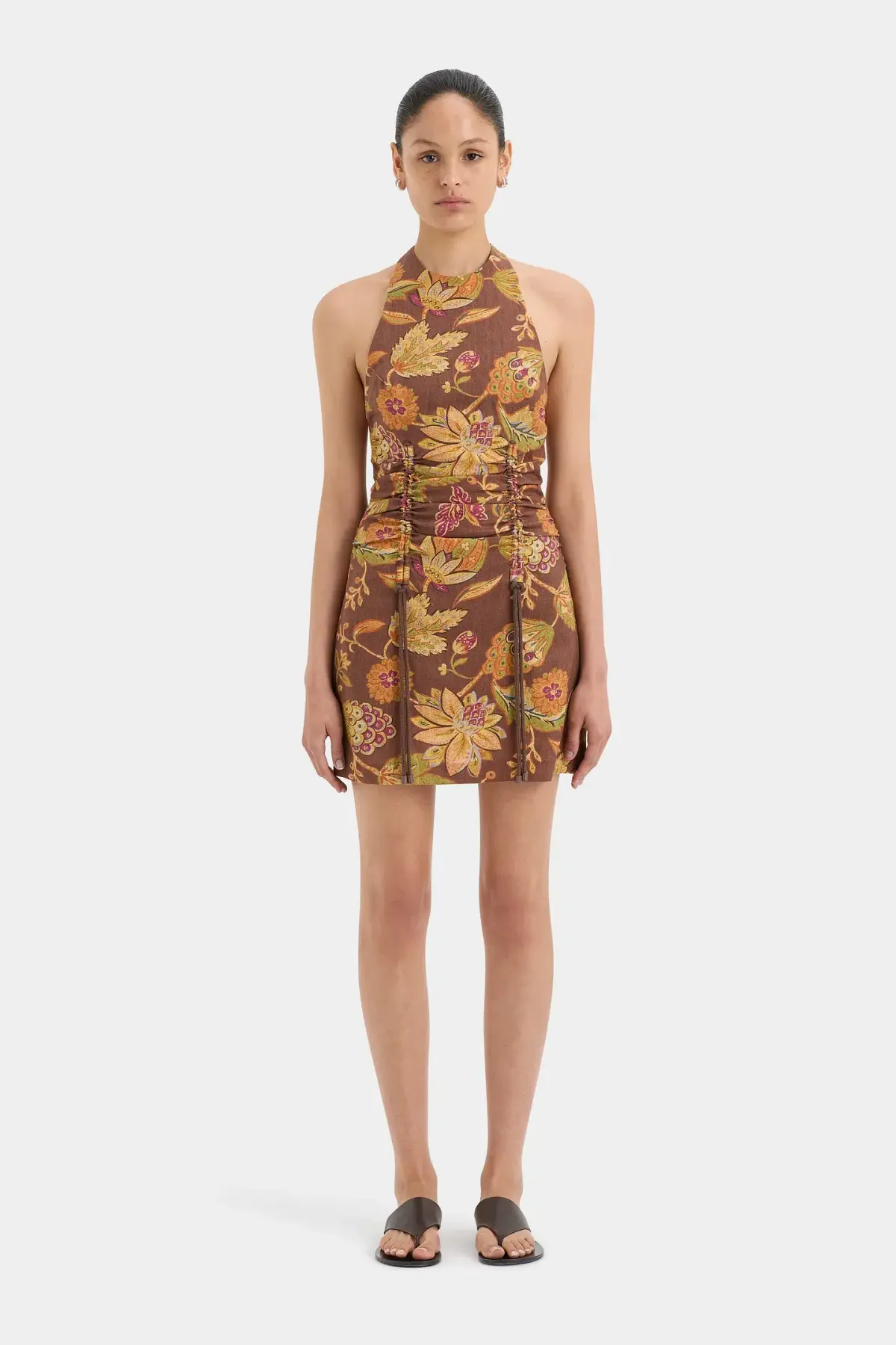 Sir The Label Josefina Corded Halter Dress Brown Multi Size 2/ AU 10 - Image 1