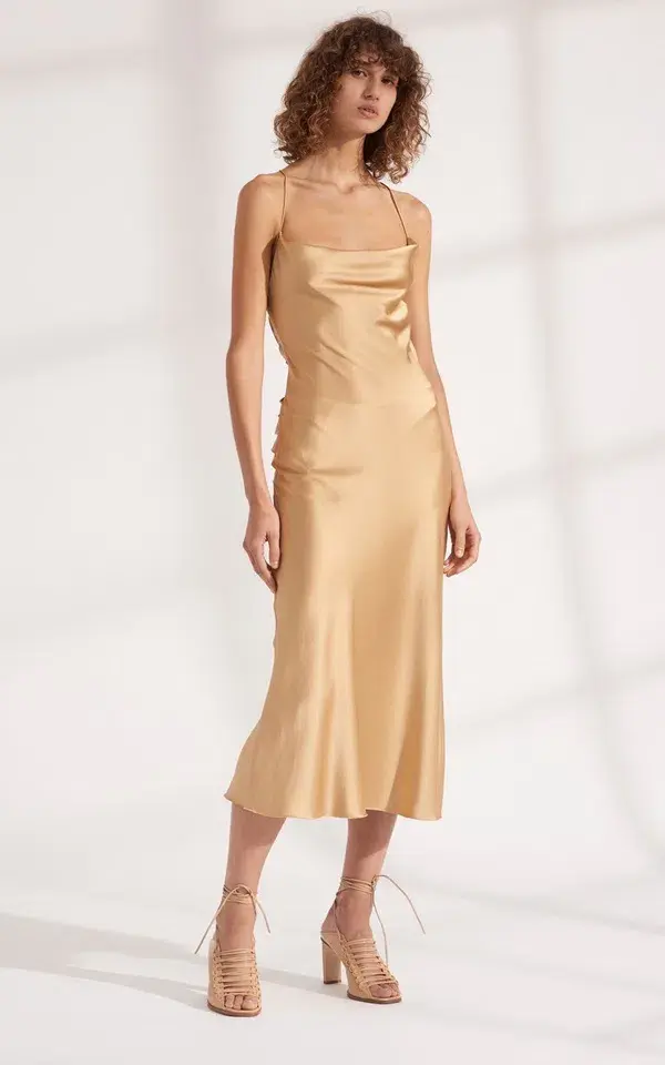 Dion Lee Bias Weave Cowl Dress Gold Size 12 - Image 2
