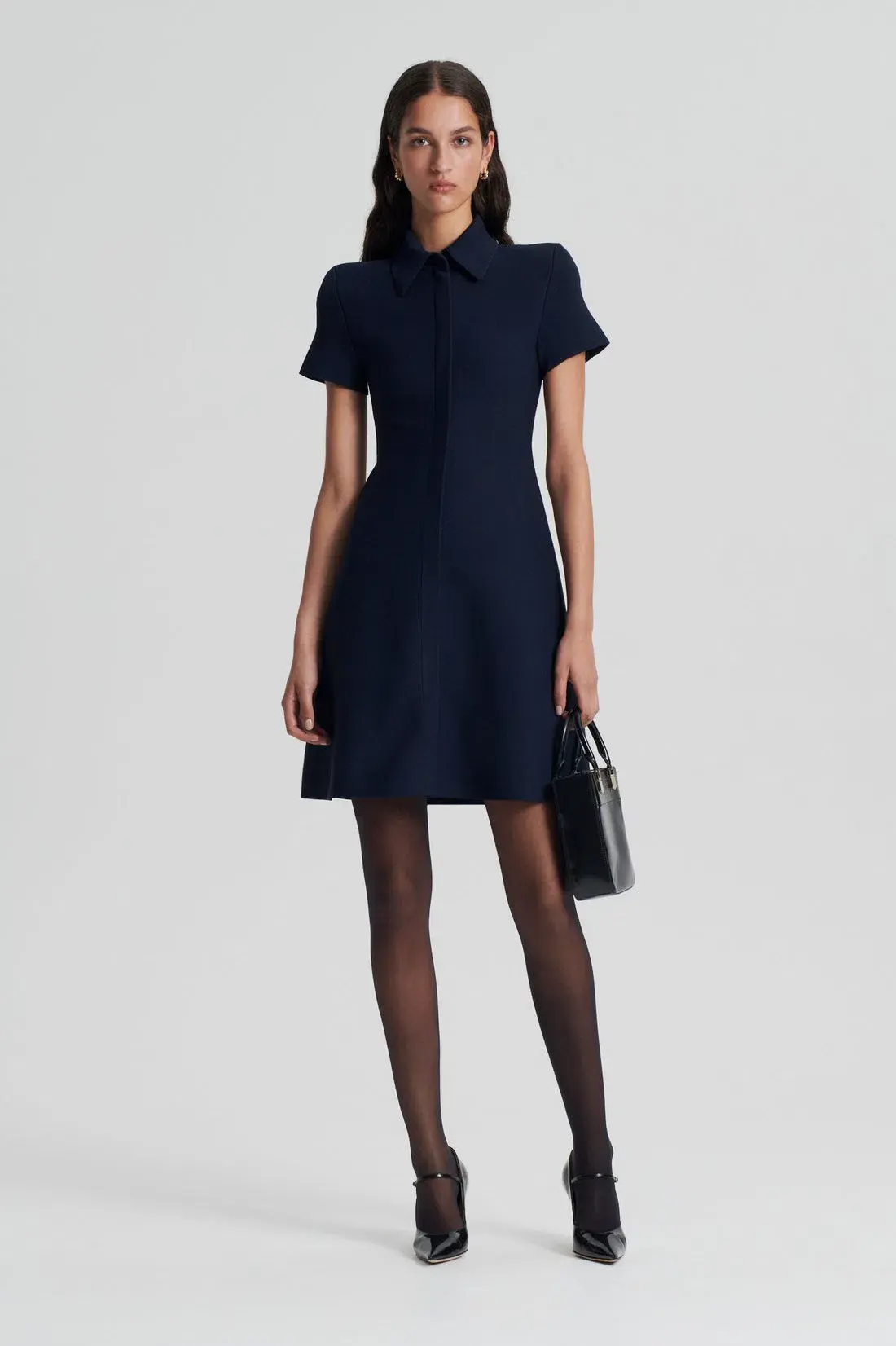 Scanlan Theodore Crepe Knit Zip Shirt Mini Dress Navy Size M/ Au 10 - Image 1