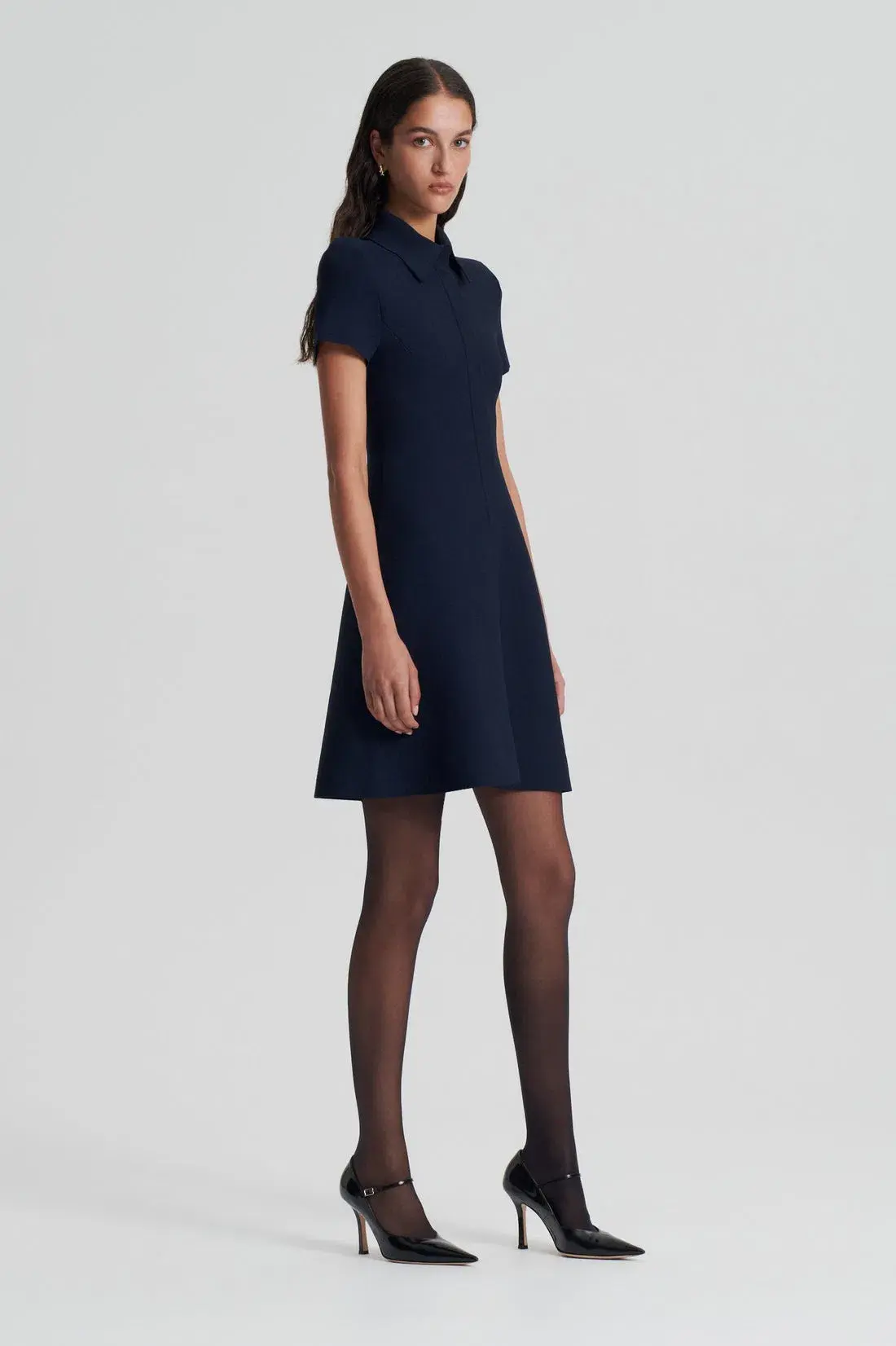 Scanlan Theodore Crepe Knit Zip Shirt Mini Dress Navy Size M/ Au 10 - Image 2