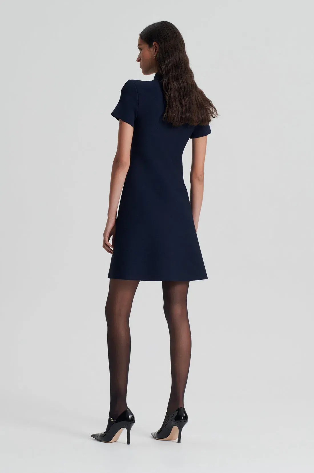Scanlan Theodore Crepe Knit Zip Shirt Mini Dress Navy Size M/ Au 10 - Image 3