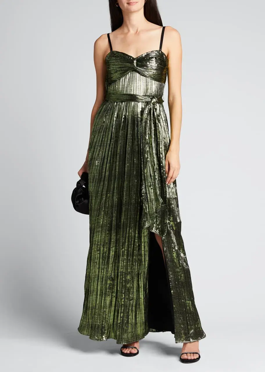 Jonathan Simkhai Metallic Plisse Strapless Gown Green Size 8 - Image 4
