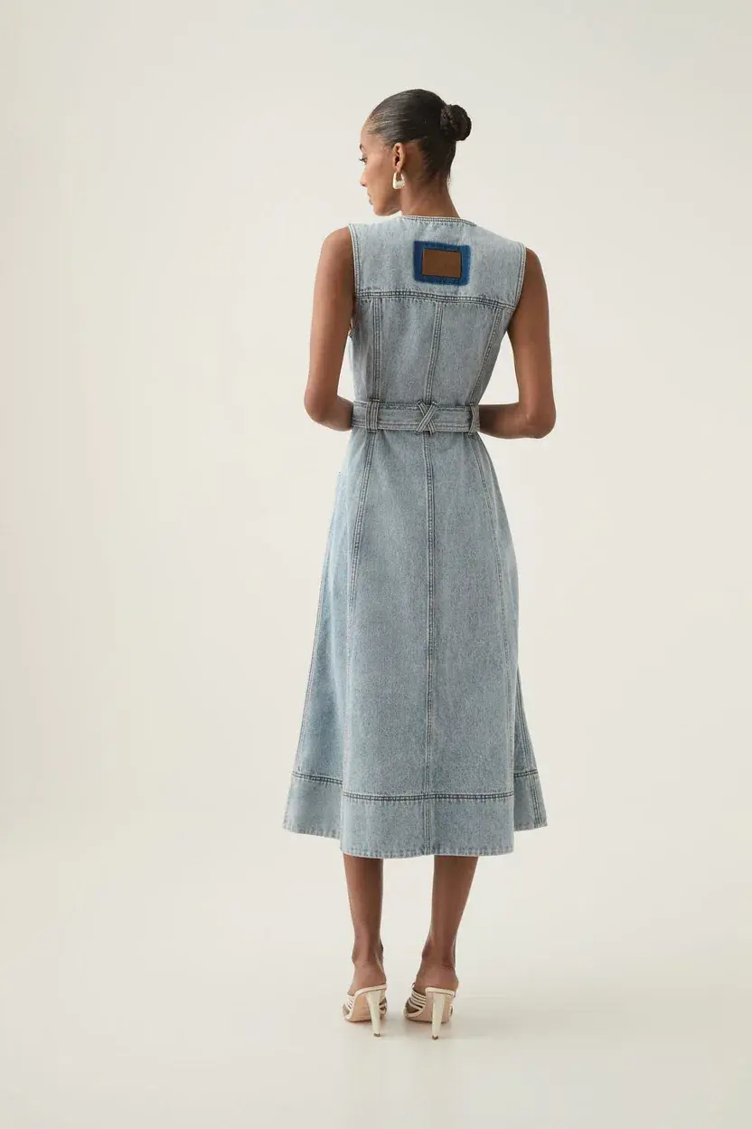 Aje Aura Denim Midi Dress Size 8 - Image 4
