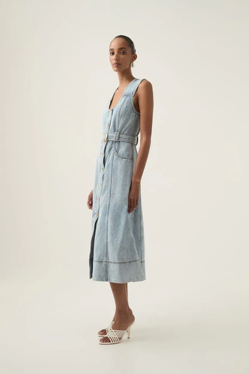 Aje Aura Denim Midi Dress Size 8 - Image 2