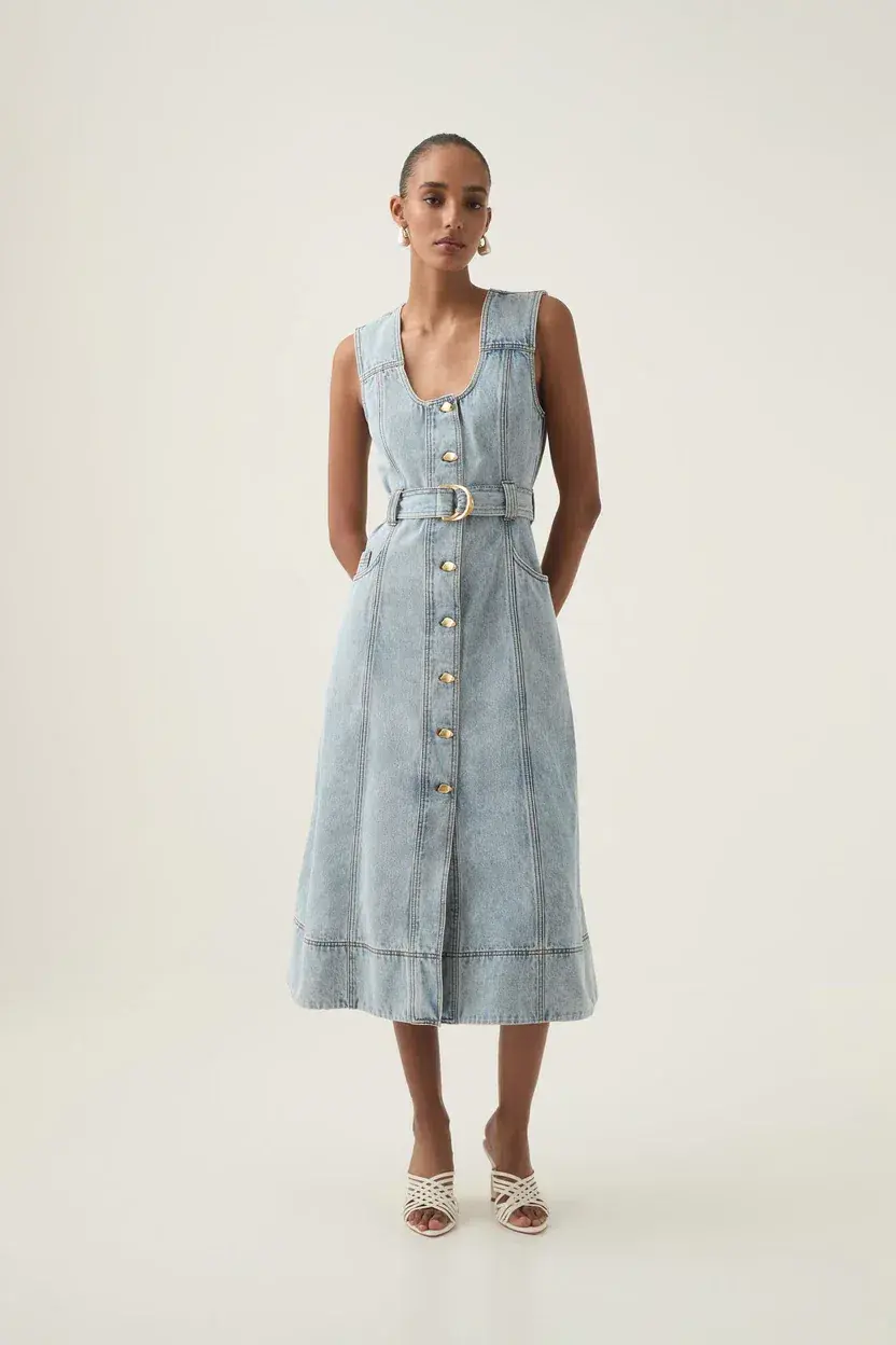 Aje Aura Denim Midi Dress Size 8 - Image 1