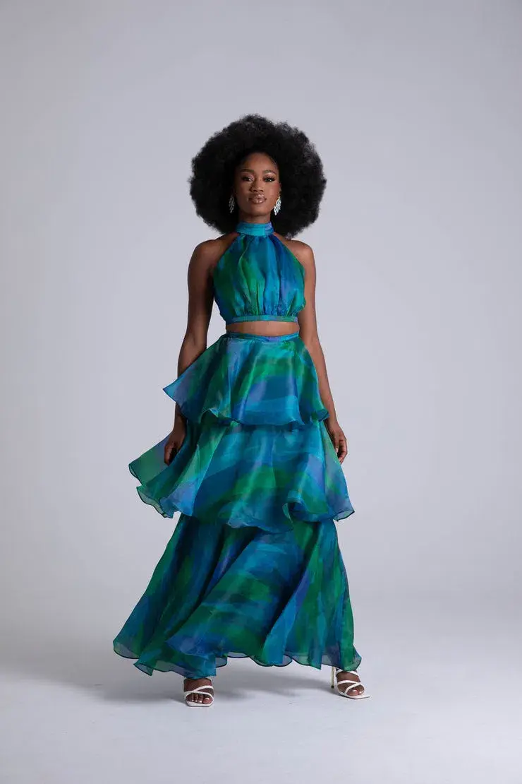 Yaura Faari Set in Aquarelle Blue Green Multi Size 14 - Image 1