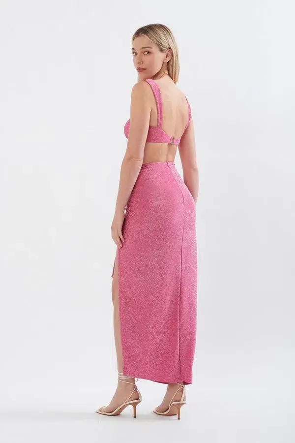 Sonya Moda Issa Top & Ruched Maxi Skirt Set in Pink Size 6 - Image 2