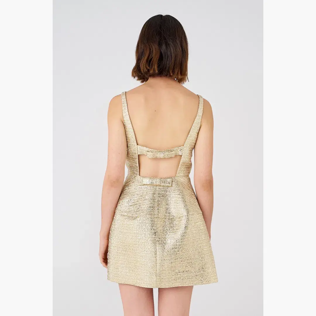 Oroton Metallic Mini Dress Gold Size 10 - Image 5