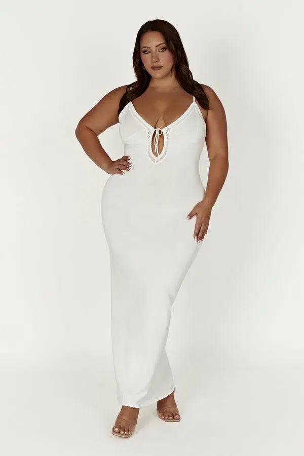 Meshki Maia Pointelle Kint Maxi Dress White Size AU 8 - Image 1