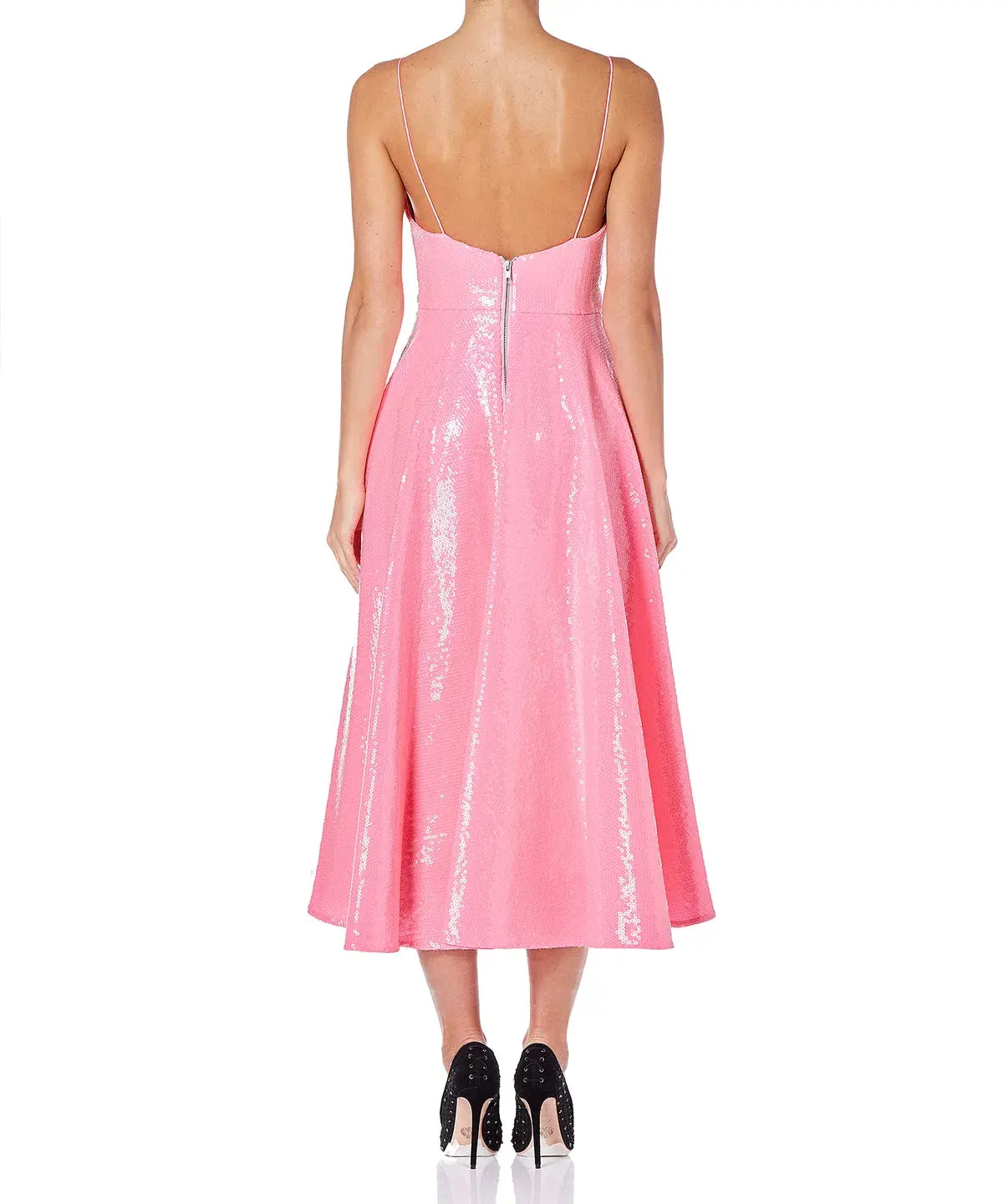 Alex Perry Paxton Ruffle Midi Dress Pink Sequin Size 8 - Image 3