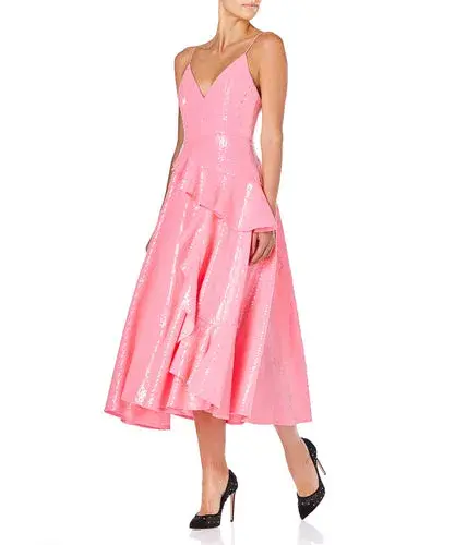 Alex Perry Paxton Ruffle Midi Dress Pink Sequin Size 8 - Image 2