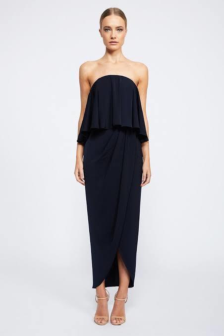 Shona Joy Strapless Frill Drape Maxi Dress Navy Size 12 - Image 3
