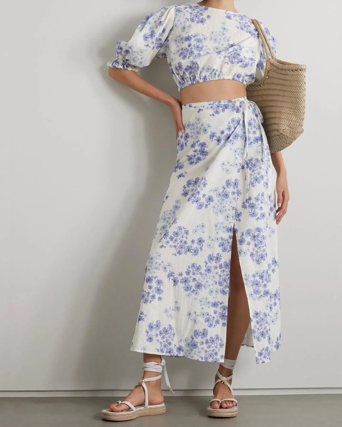 Peony Vacation Crop Top and Wrap Skirt Set Flannel Size 8 - Image 1