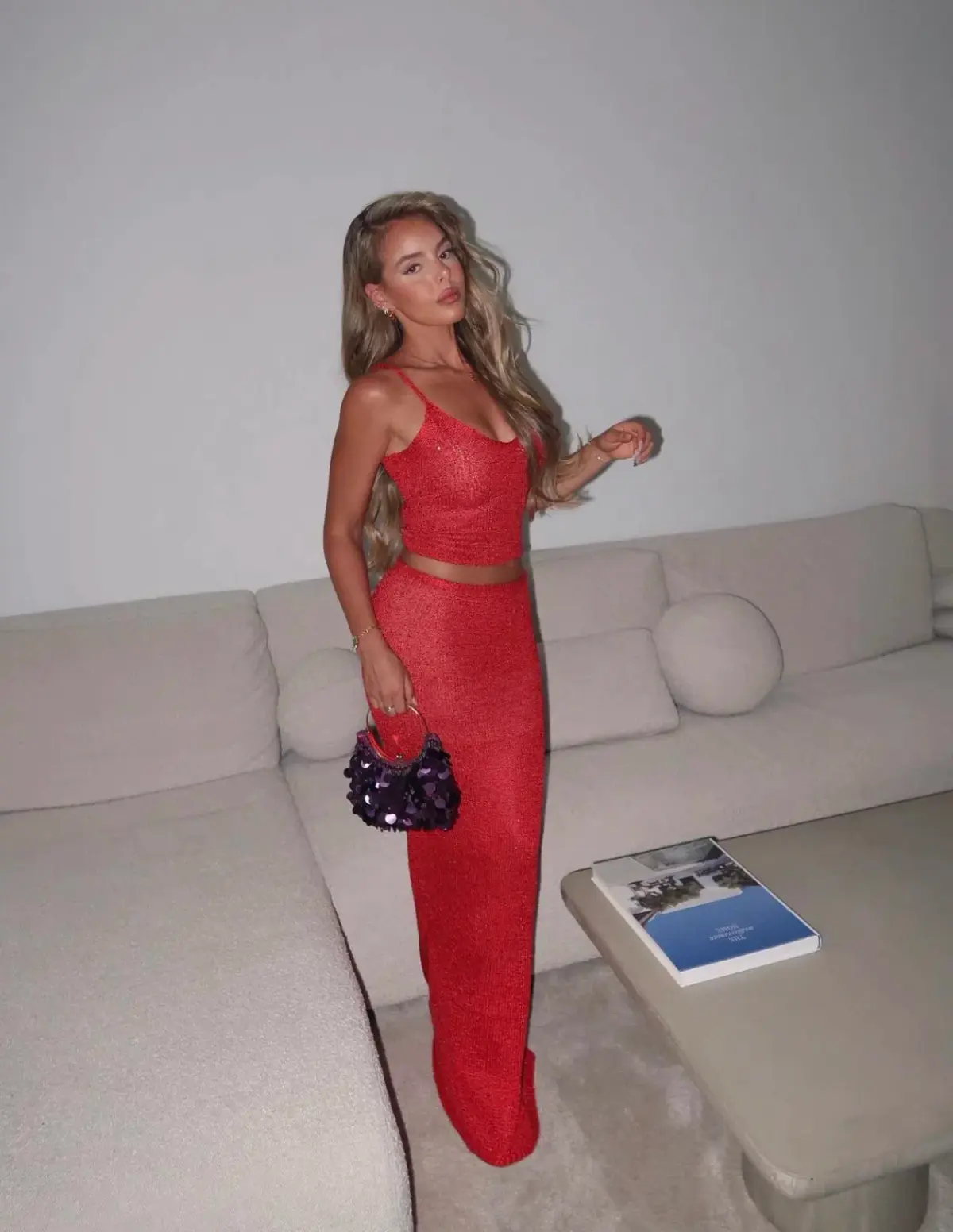 Asta Resort Carolina Camisole and Skirt Set Rossa Sequin Size S / AU 8 - Image 3