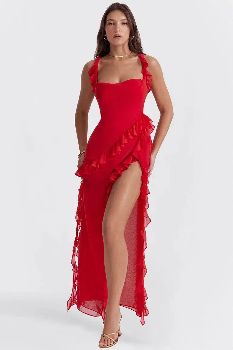 House of CB Ariela Ruffle Maxi Dress Cherry Red Size S / AU 8 - Image 6