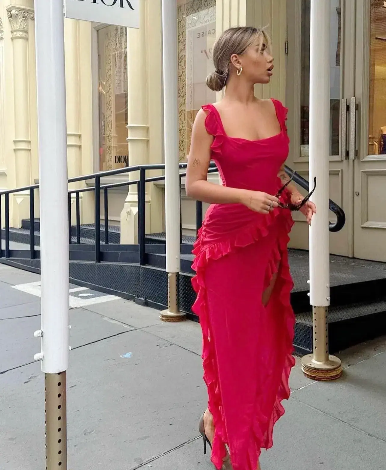 House of CB Ariela Ruffle Maxi Dress Cherry Red Size S / AU 8 - Image 3