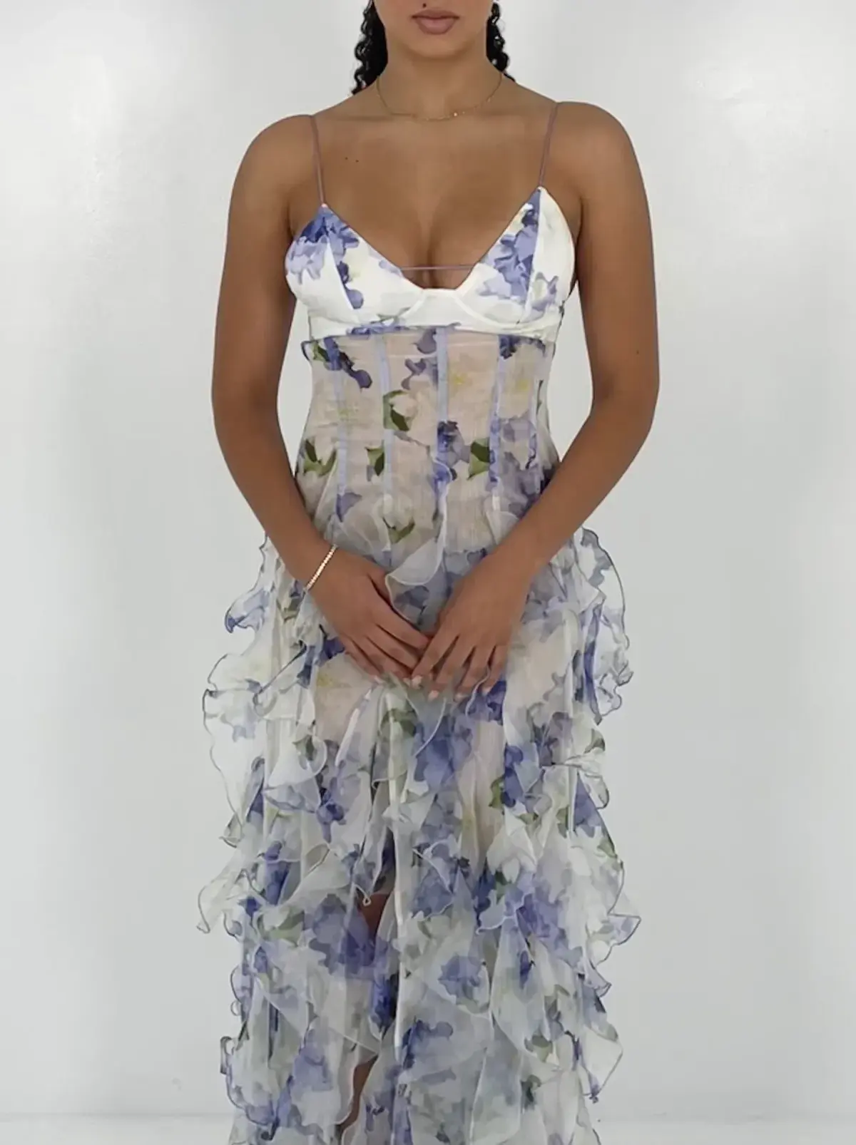 Menti Iris Flower Maxi Dress Blue Roses Size S / AU 8 - Image 2