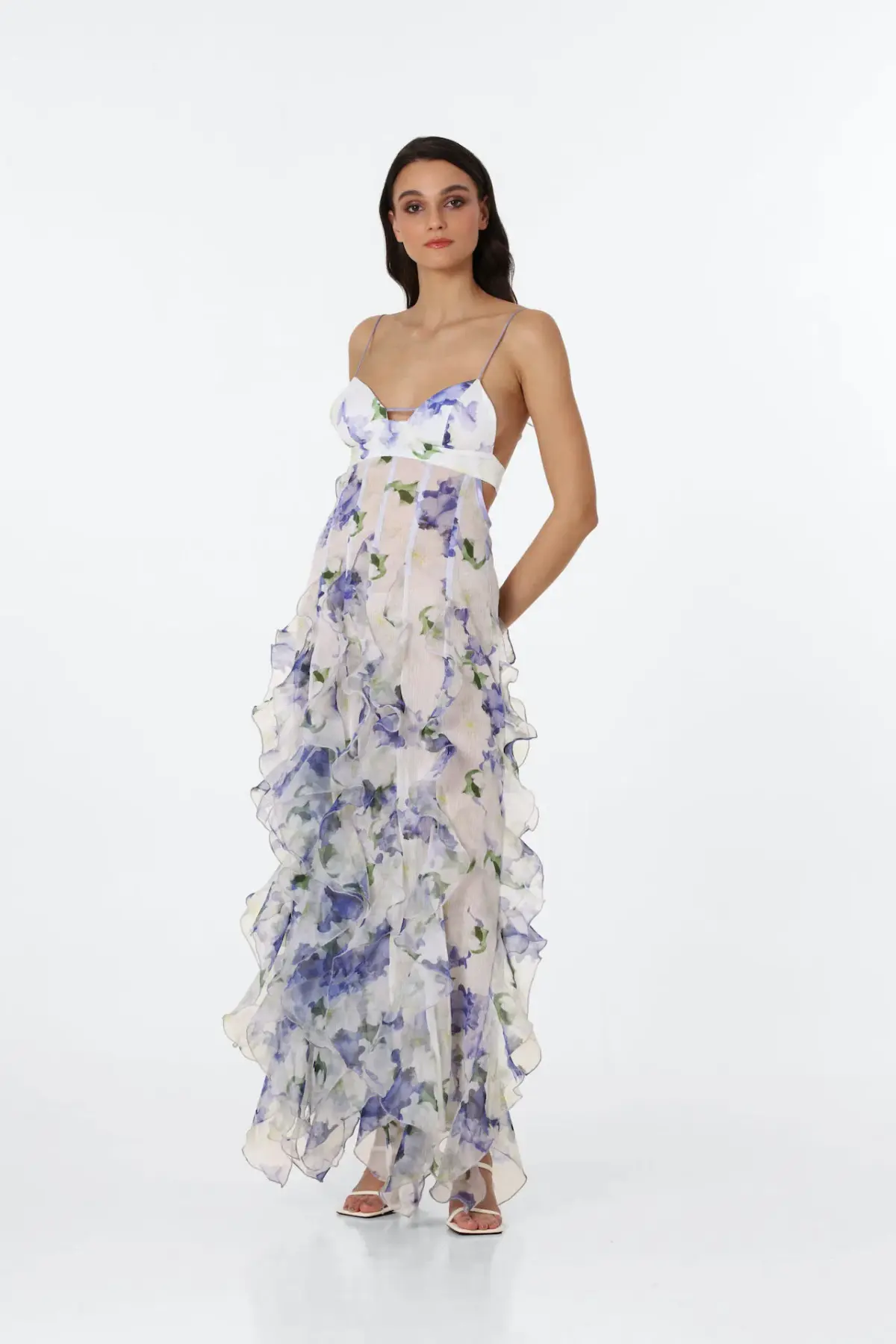 Menti Iris Flower Maxi Dress Blue Roses Size M / AU 10 - Image 1